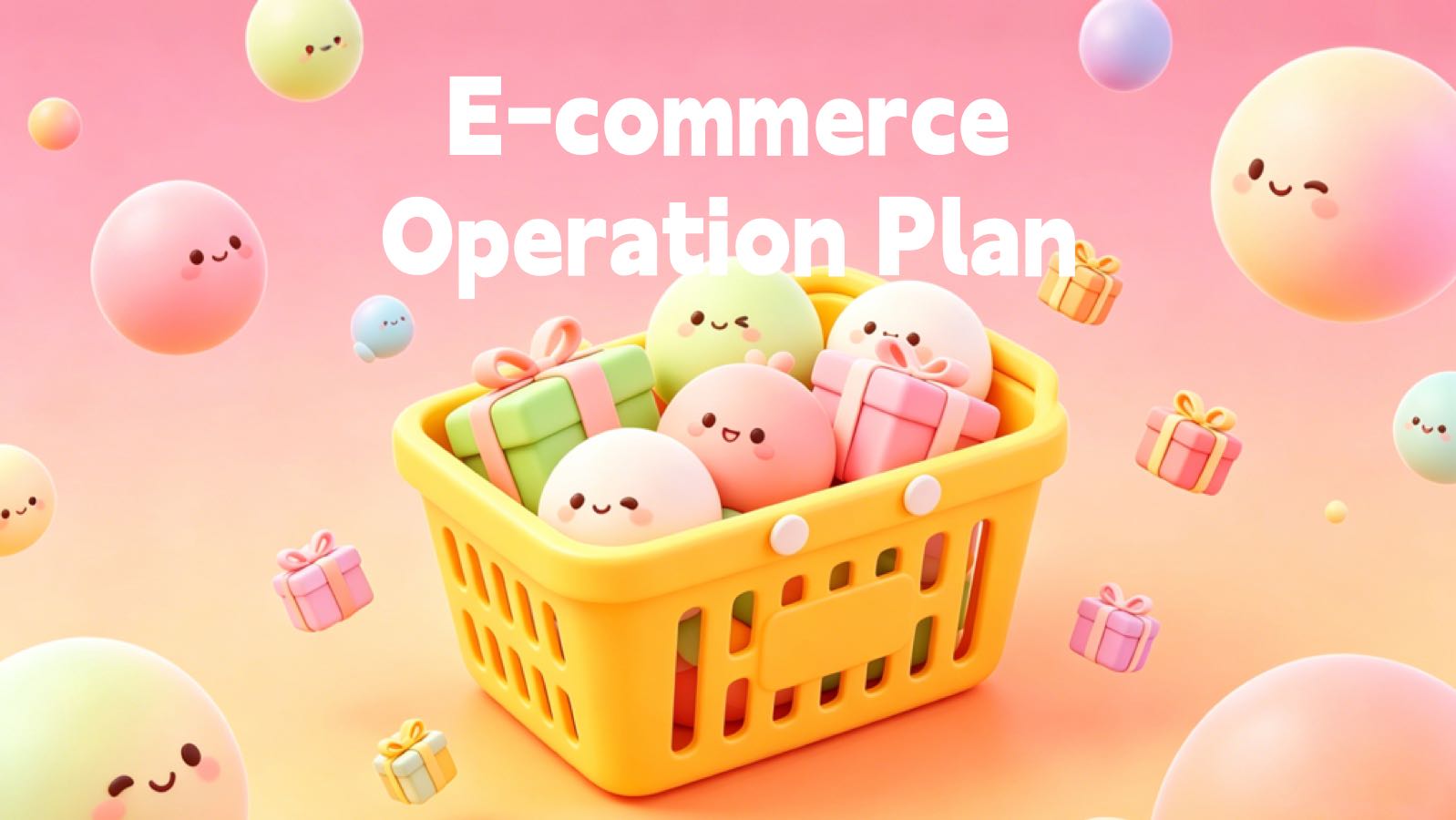 Pink Cartoon E-commerce Operation Plan PowerPoint template preview 1