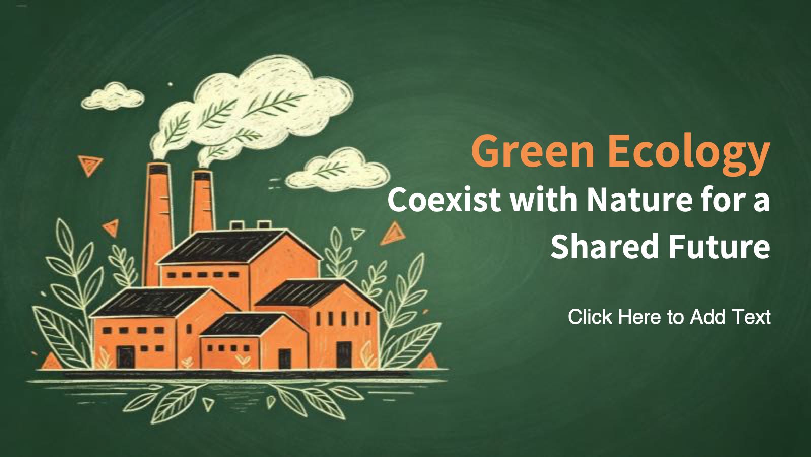 Green Illustration Style Humans and Nature Coexist PowerPoint template preview 1